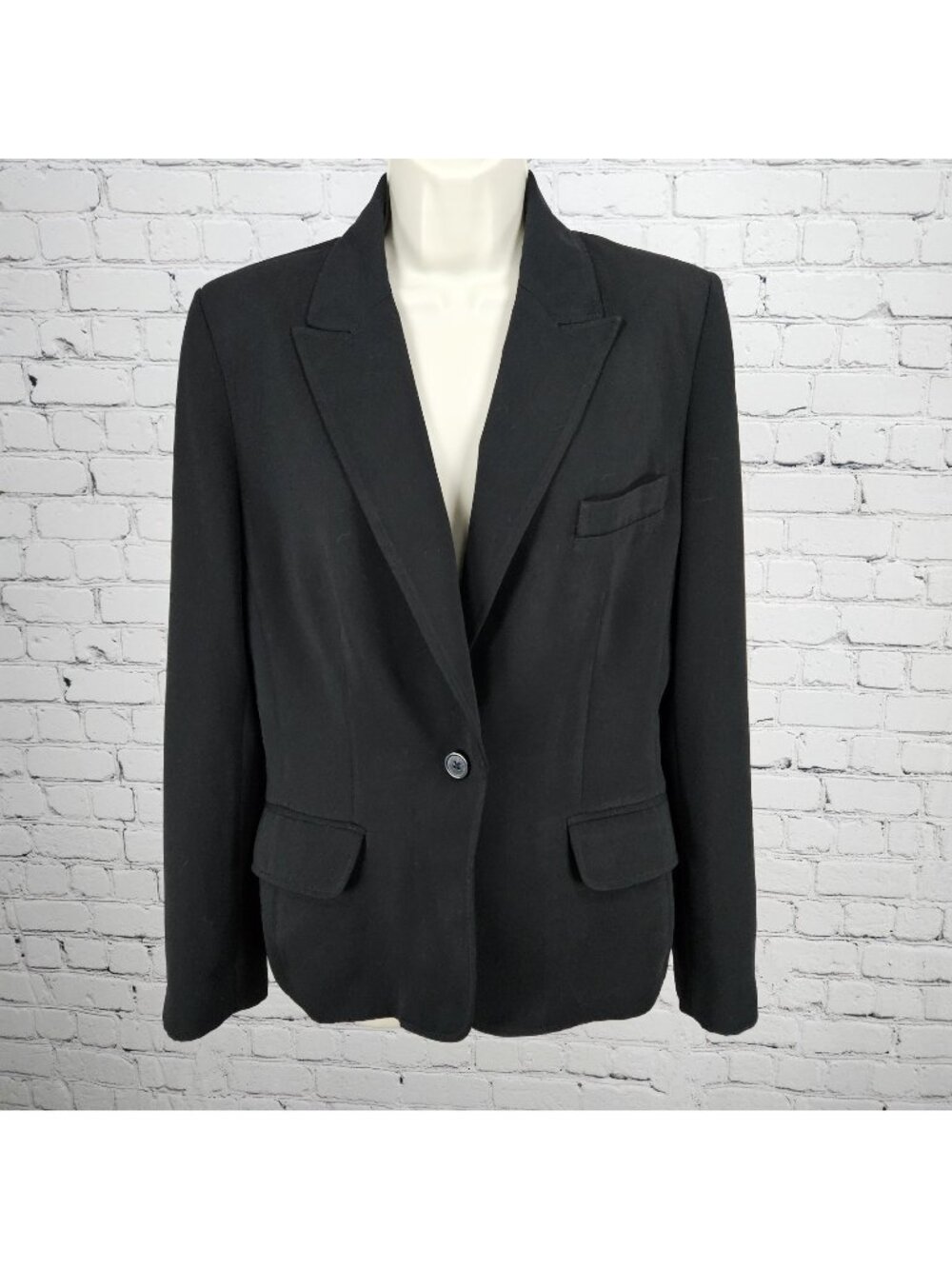 Anne Klein Suit Black 1 Button Ventless Peak Lapel Pockets Blazer Jacket 10
